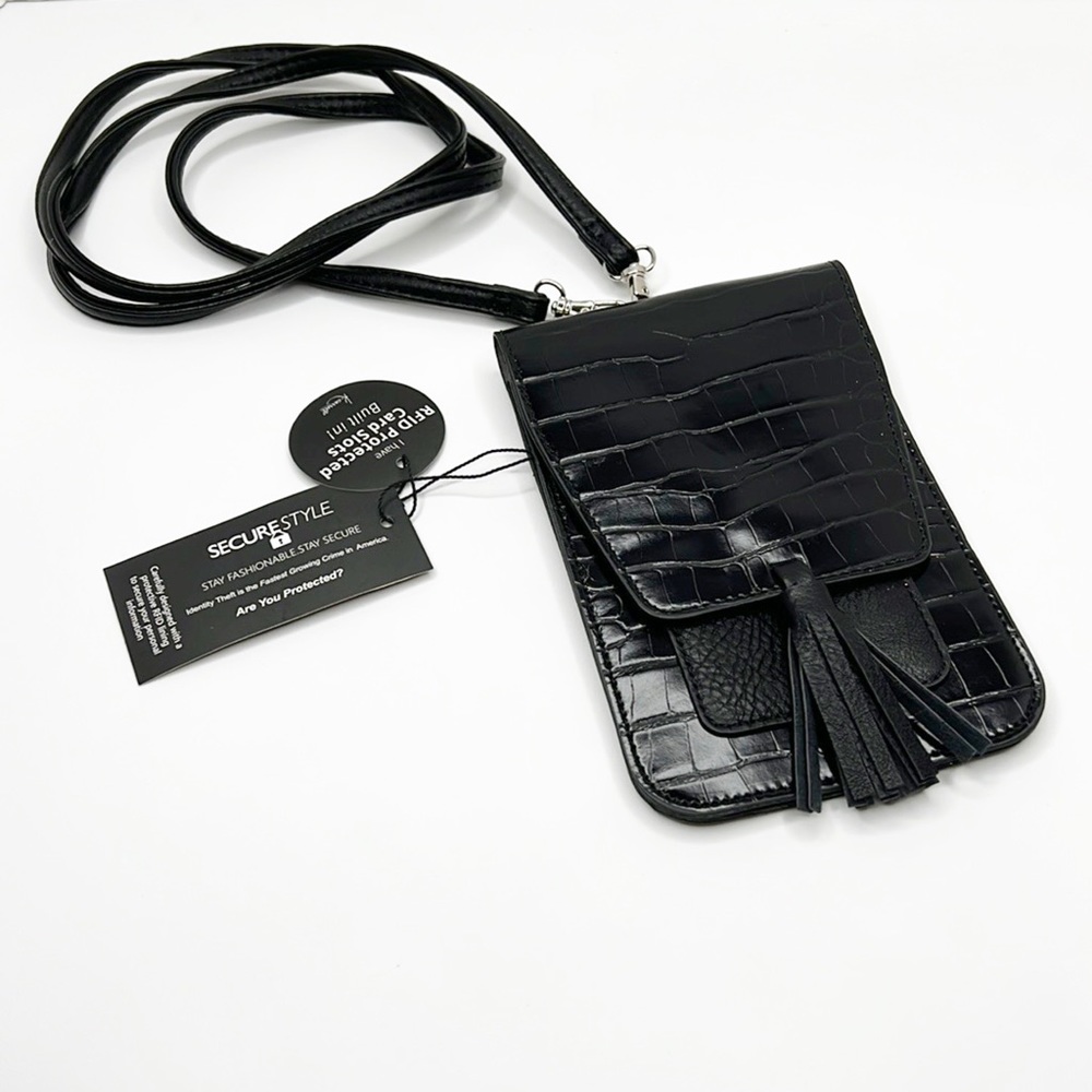 K. Carroll RFID black croc detachable crossbody